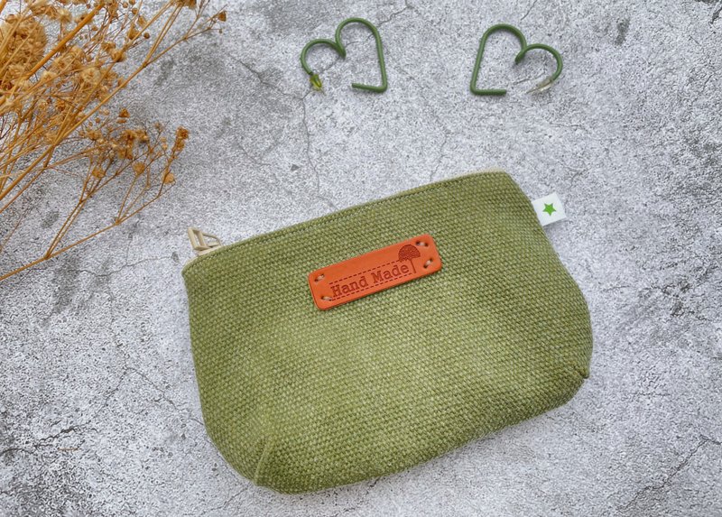 【纯手作】小帆零钱包 钱包 收纳包 秋香绿 水洗帆布 - 零钱包 - 棉．麻 