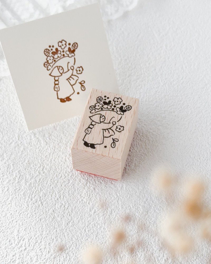 三色堇花束与小矮人橡皮图章 | 温柔的心情 | 手帐与信件的 2x3cm 点缀 - 印章/印台 - 木头 