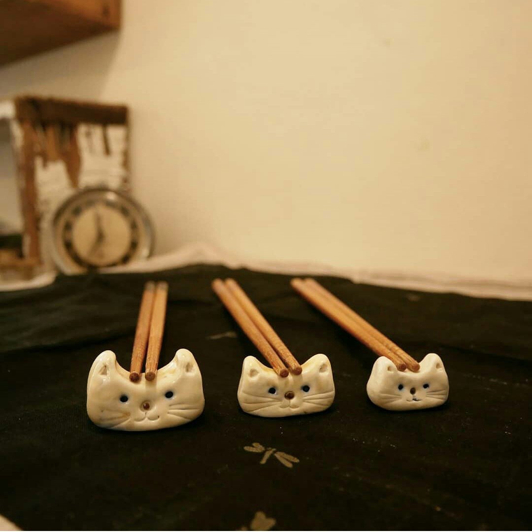 三只小猫日本陶筷架组 - 筷子/筷架 - 陶 
