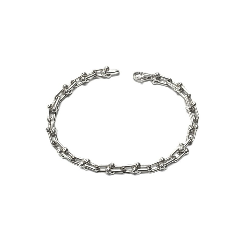 U形链饰纯银手链，附可订制姓名缩写坠饰 - 手链/手环 - 纯银 银色