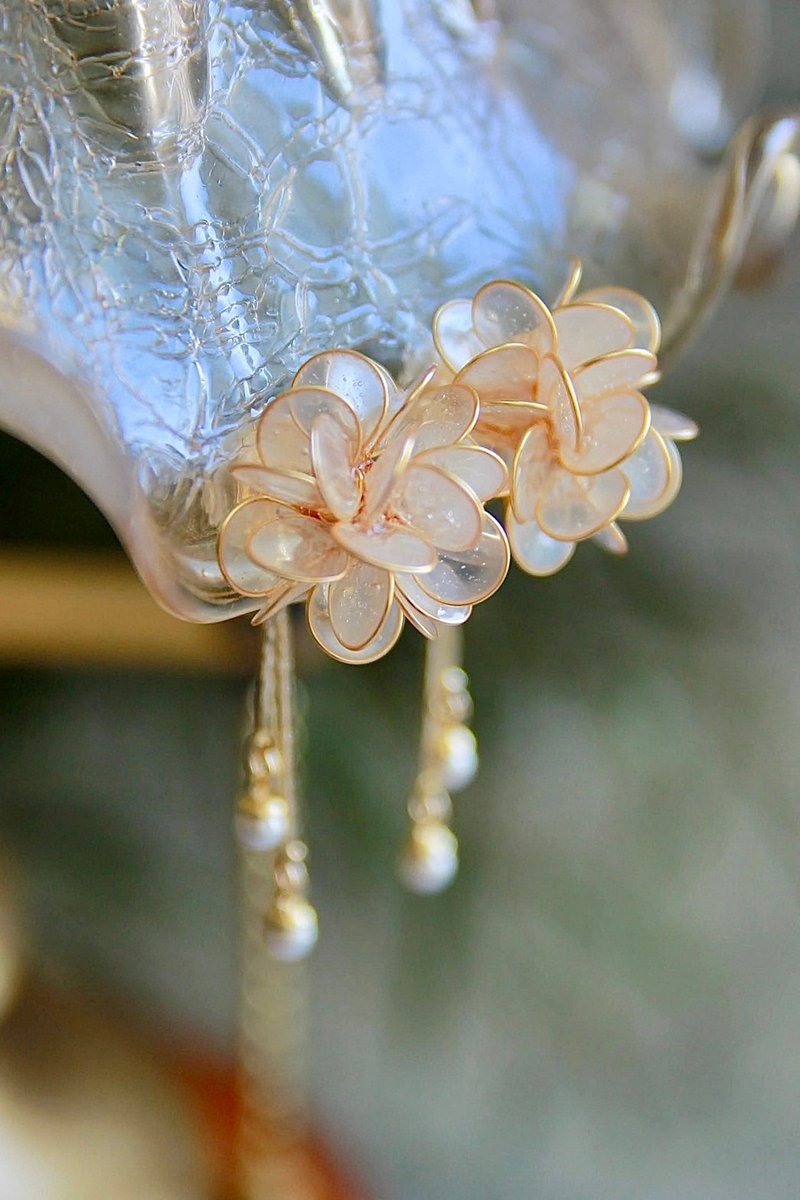 无痛耳夹/水晶花贴耳式 - 耳环/耳夹 - 树脂 透明