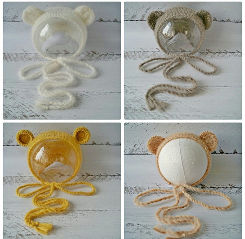 Bear newborn knitting bonnet - 编织/刺绣/羊毛毡/裁缝 - 其他材质 