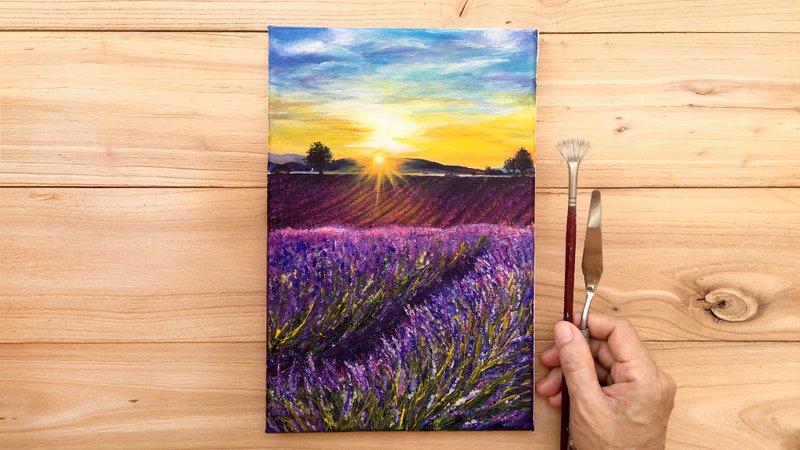 【薰衣草日落】花田风景丙烯画 | 压克力原创作品 | 艺术客厅挂画 - 海报/装饰画/版画 - 棉．麻 