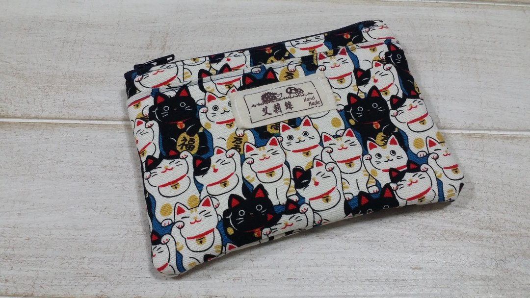 蓝色招财猫零钱包/收纳包/卡片包 - 零钱包 - 棉 蓝色