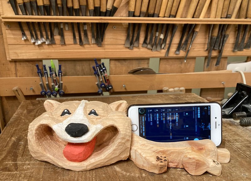 柴犬电话免提座 - 不包括电话 - 木工/竹艺/纸艺 - 木头 红色