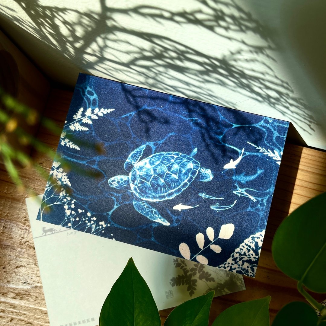 【波光粼粼】蓝晒艺术明信片-海龟/海浪/潜水 - 卡片/明信片 - 纸 蓝色