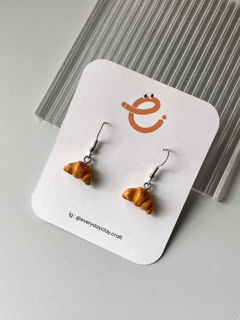 小可颂 - 耳环/耳夹 - 粘土 咖啡色
