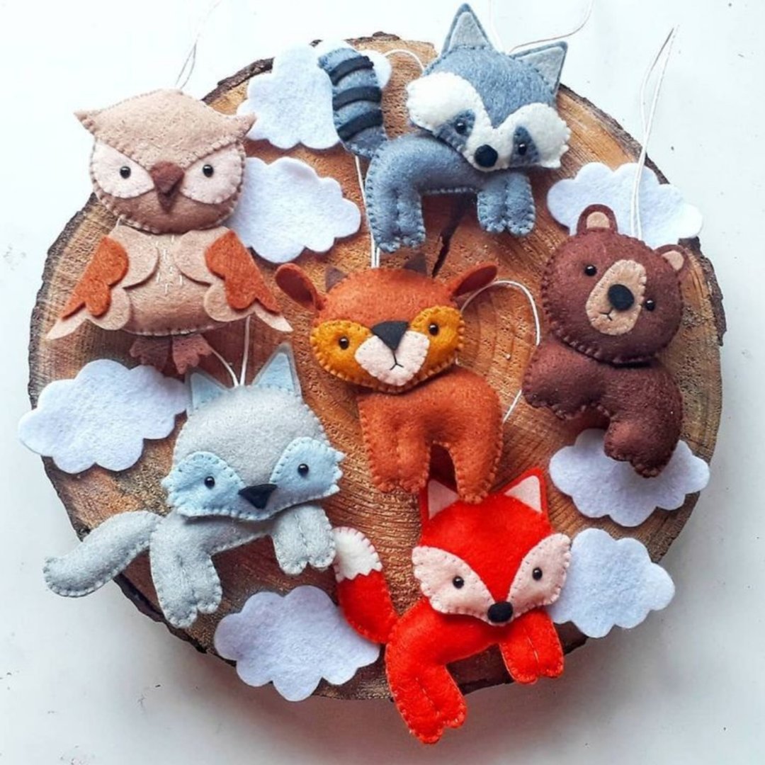 Woodland animals felt ornaments, felt animals cake topper, woodland nursery - 玩偶/公仔 - 聚酯纤维 