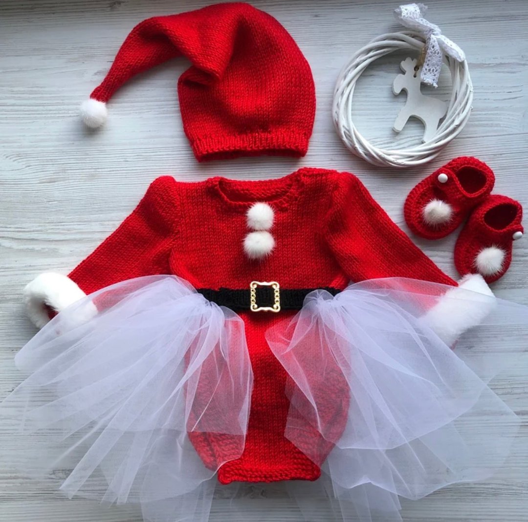 Hand made Santa Claus outfit for baby girl. Romper, hat, tutu and booties. - 童装礼服/连衣裙 - 其他材质 红色
