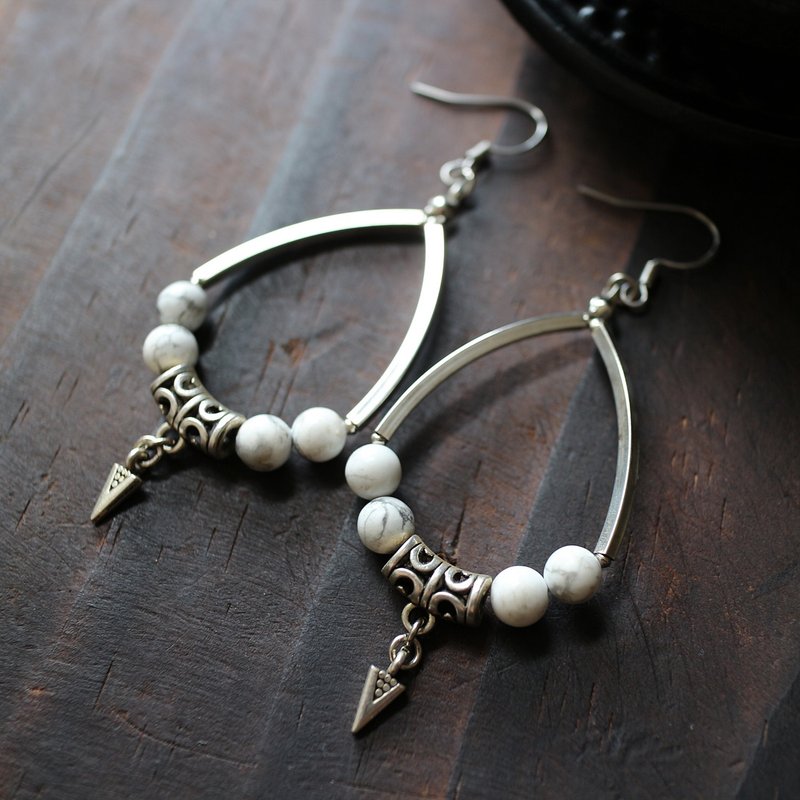 白色白纹石白铜铜管耳环 耳针 耳夹 - 耳环/耳夹 - 半宝石 白色