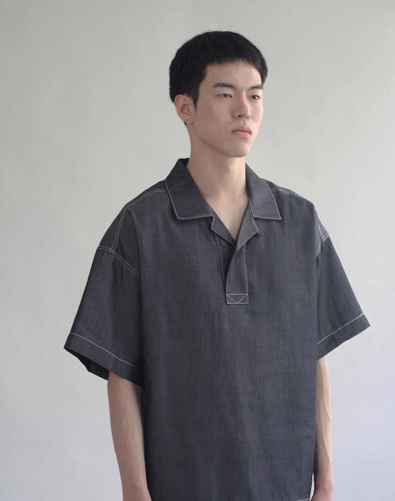 古巴领套头上衣 -牛仔黑 - 男装上衣/T 恤 - 环保材料 黑色