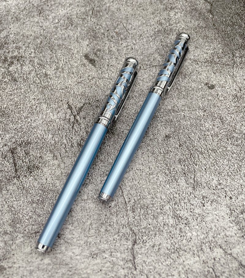 【定制化_父亲节礼物】赠刻字_品初_冰河灰蓝钢珠笔+送皮质笔套 - 钢珠笔 - 铜/黄铜 蓝色