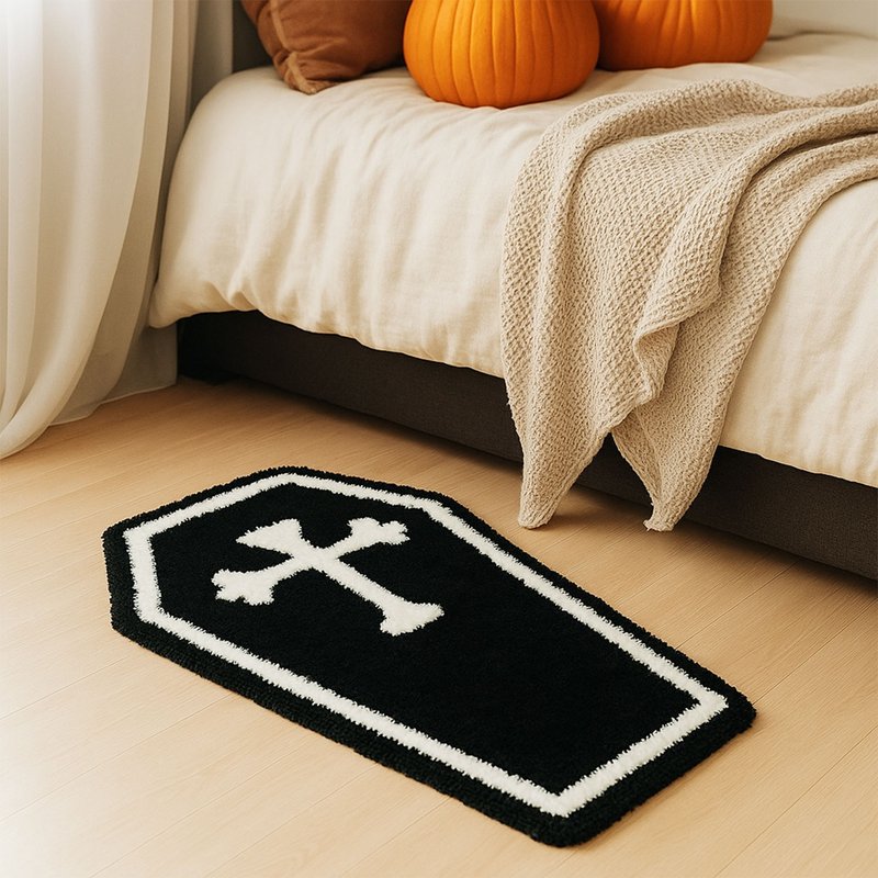 黑色棺材十字架植绒浴室地垫万圣节卧室脚垫 - 地垫/地毯 - 聚酯纤维 黑色