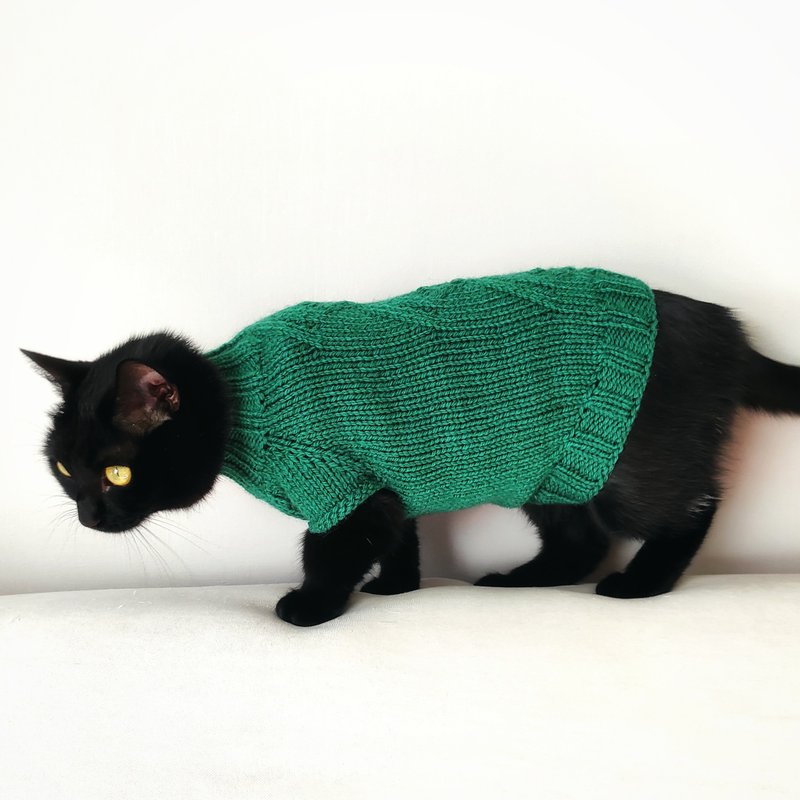Cat sweater Hand knitted pet clothes Jumper for cats Knit sweaters for cats - 衣/帽 - 羊毛 