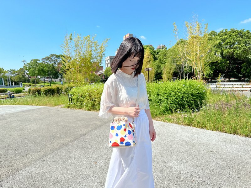 小萝卜头束口水桶帆布包-缤纷球球 束口包 侧背包 斜背包 手提包 - 束口袋双肩包 - 棉 多色