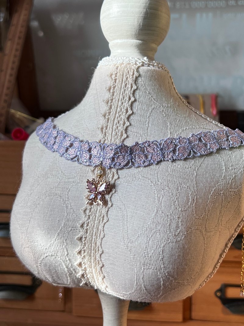 Choker 蝴蝶颈链 锁骨链 生日 礼物推荐 - 项链 - 尼龙 粉红色