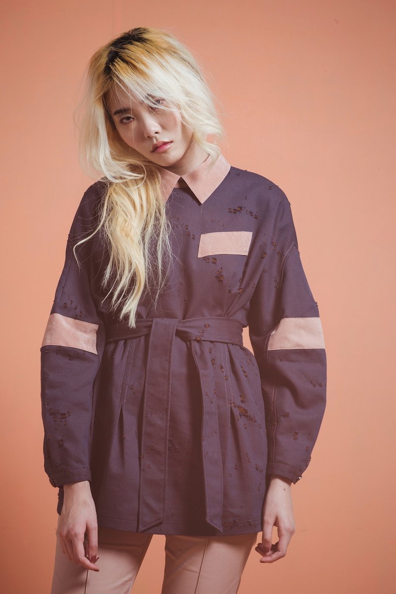 限量出清特惠 / 破洞牛仔上衣-深蓝 - 女装上衣 - 棉．麻 蓝色