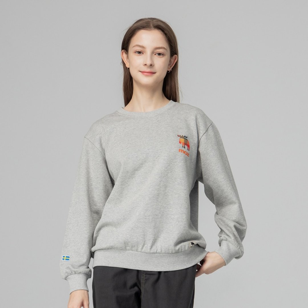 moz瑞典 格纹驼鹿 100%纯棉 大学T -麻花灰(亚洲版) 女款 - 中性连帽卫衣/T 恤 - 棉．麻 灰色