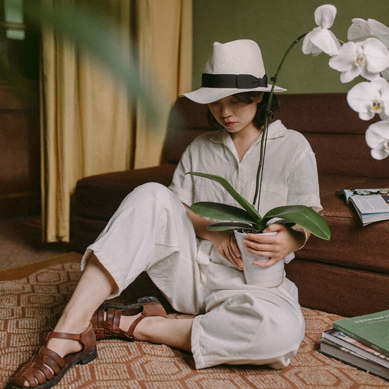 時光裏 植物染茶染泥染亞麻寬鬆襯衣 複古夏威夷襯衫 中性休閒 - 女装衬衫 - 棉．麻 白色