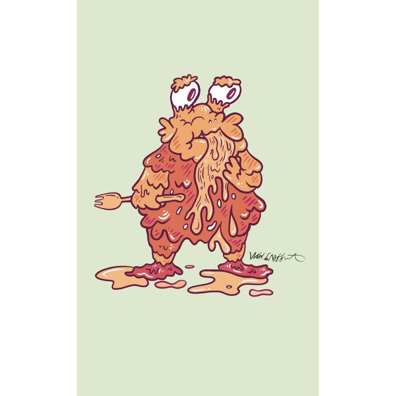 【木质拼图 挂画】口水怪 台湾原创插画 - 拼图 - 木头 红色