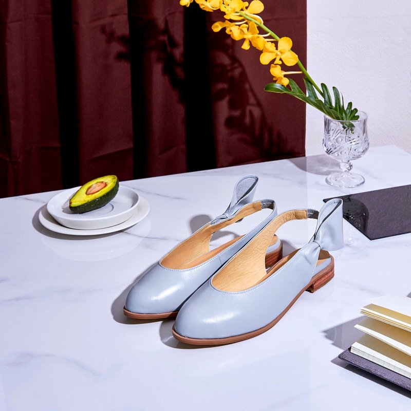 Light Blue-CHERRY Slingback Shoes - 女款休闲鞋 - 真皮 蓝色