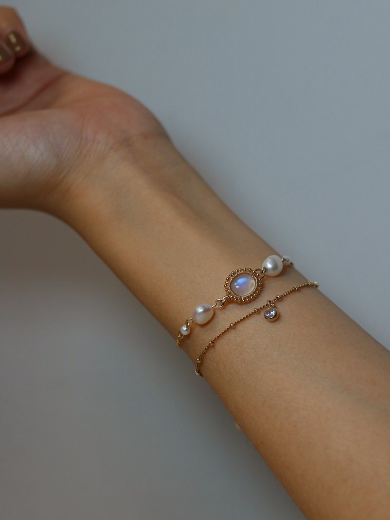 【浮光跃金系列】月光石巴洛克珍珠手链 美国14K注金手工绕线 - 手链/手环 - 水晶 