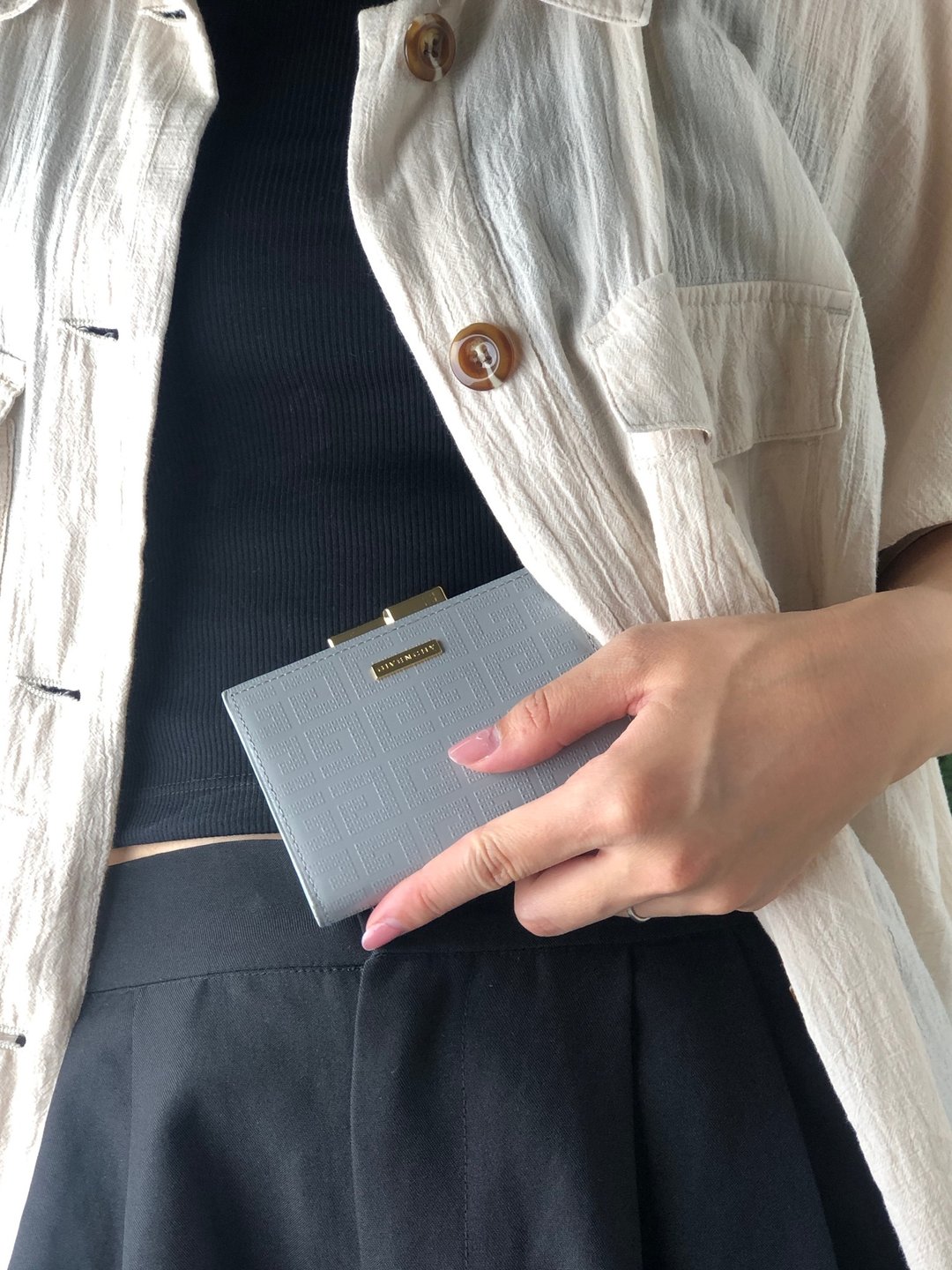 【 日本直送 名牌中古包 】GIVENCHY 纪梵希 满版图案 钱包 灰色 皮革 零钱包 vintage 古董 dt8ykn - 皮夹/钱包 - 真皮 灰色