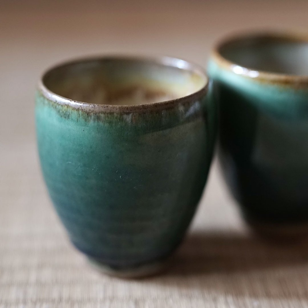 小樽烧绿玉织部水杯 - 其他杯子 - 陶 