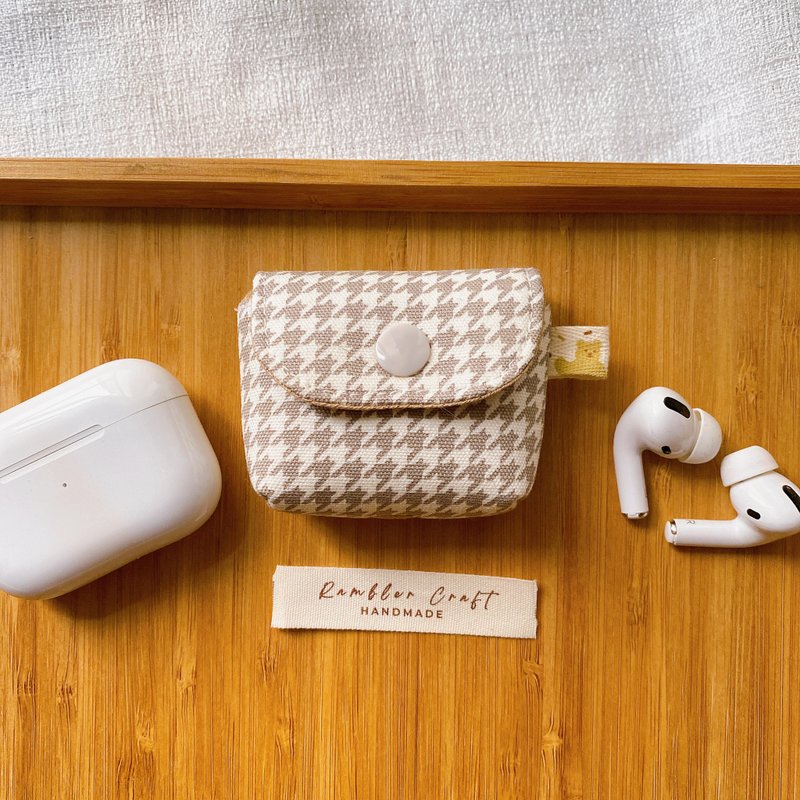 Airpods Case Airpods Pro 耳机套 耳机保护套 浅灰色千鸟格纹款 - 耳机收纳 - 棉．麻 