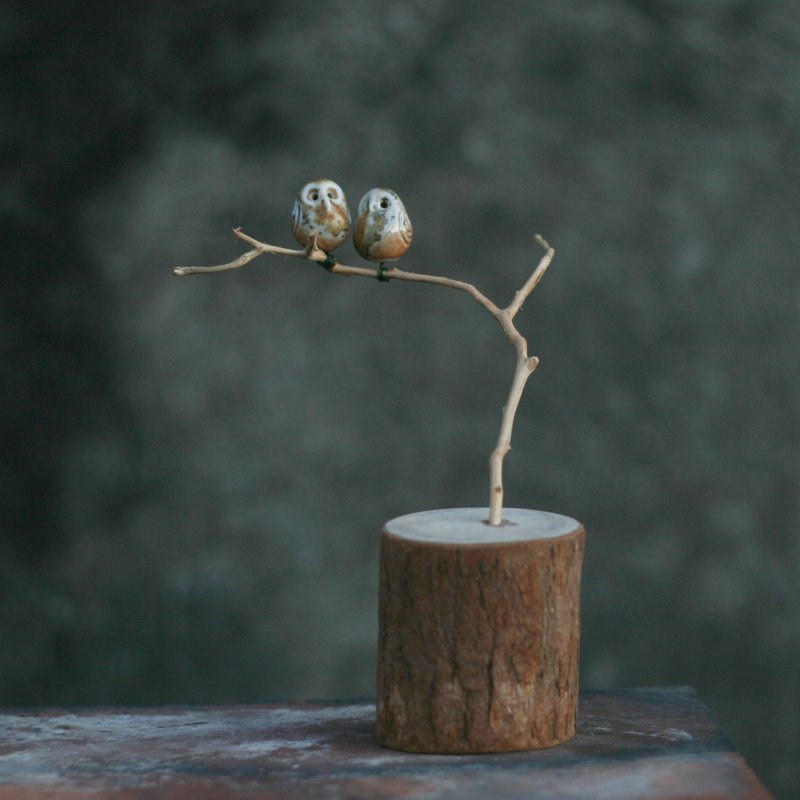 枝头恋人 白金猫头鹰 - 摆饰 - 陶 卡其色