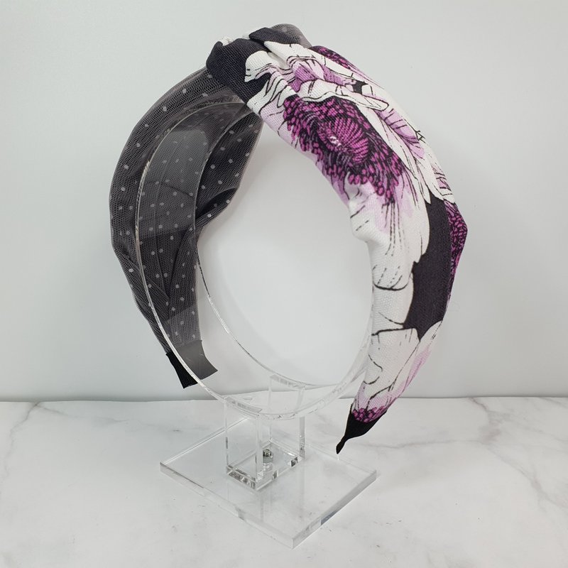 可爱双色发箍 - 紫花+点点纱布 - 发饰 - 棉．麻 紫色