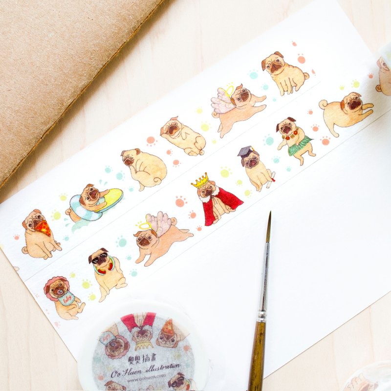 【文具】Pug dog 巴哥 / 八哥狗纸胶带 2.0cm - 纸胶带 - 纸 