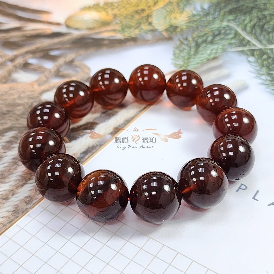腾彪琥珀 天然琥珀蜜蜡 红棕色琥珀 开运安神 臻品收藏 手链 - 手链/手环 - 宝石 咖啡色
