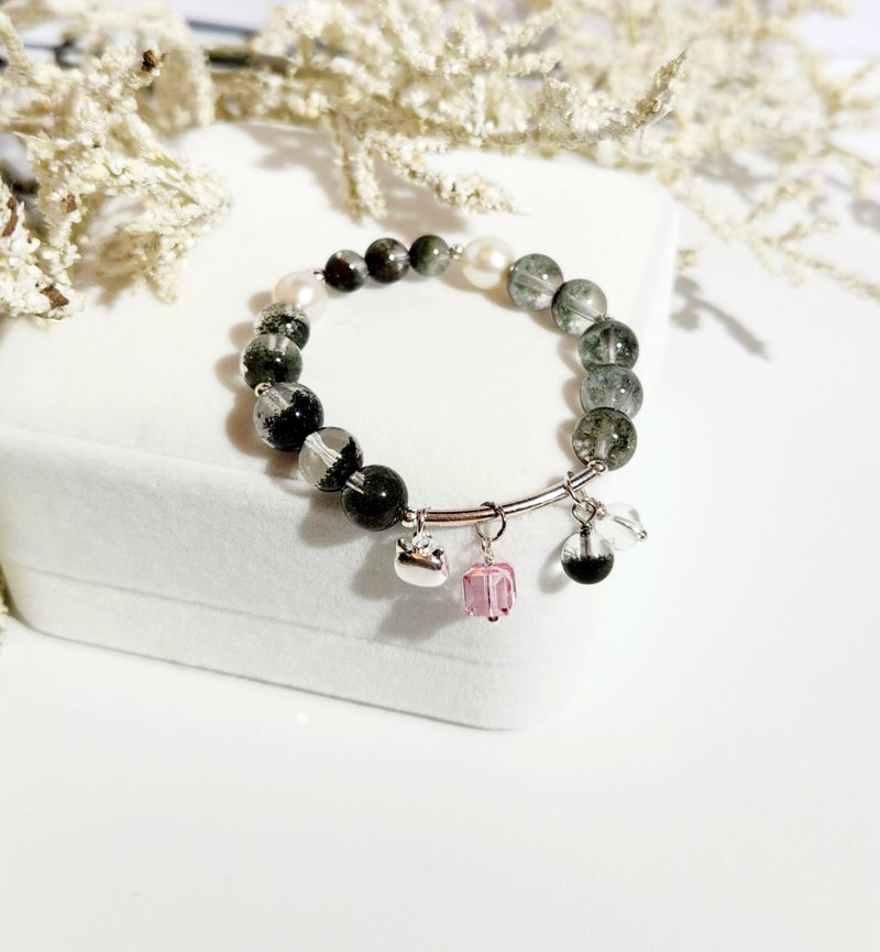 气质清新-天然聚宝盆绿幽灵/白珍珠水晶手链 - 手链/手环 - 水晶 