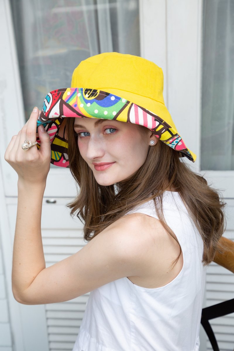 ATIPA可逆宽边太阳帽防晒防紫外线 - 帽子 - 棉．麻 黄色