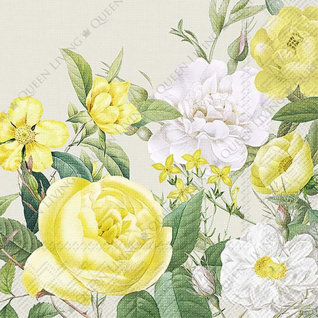德国 IHR-33*33cm餐巾纸-黄玫瑰花园鼠尾草 - 餐垫/桌巾 - 纸 多色