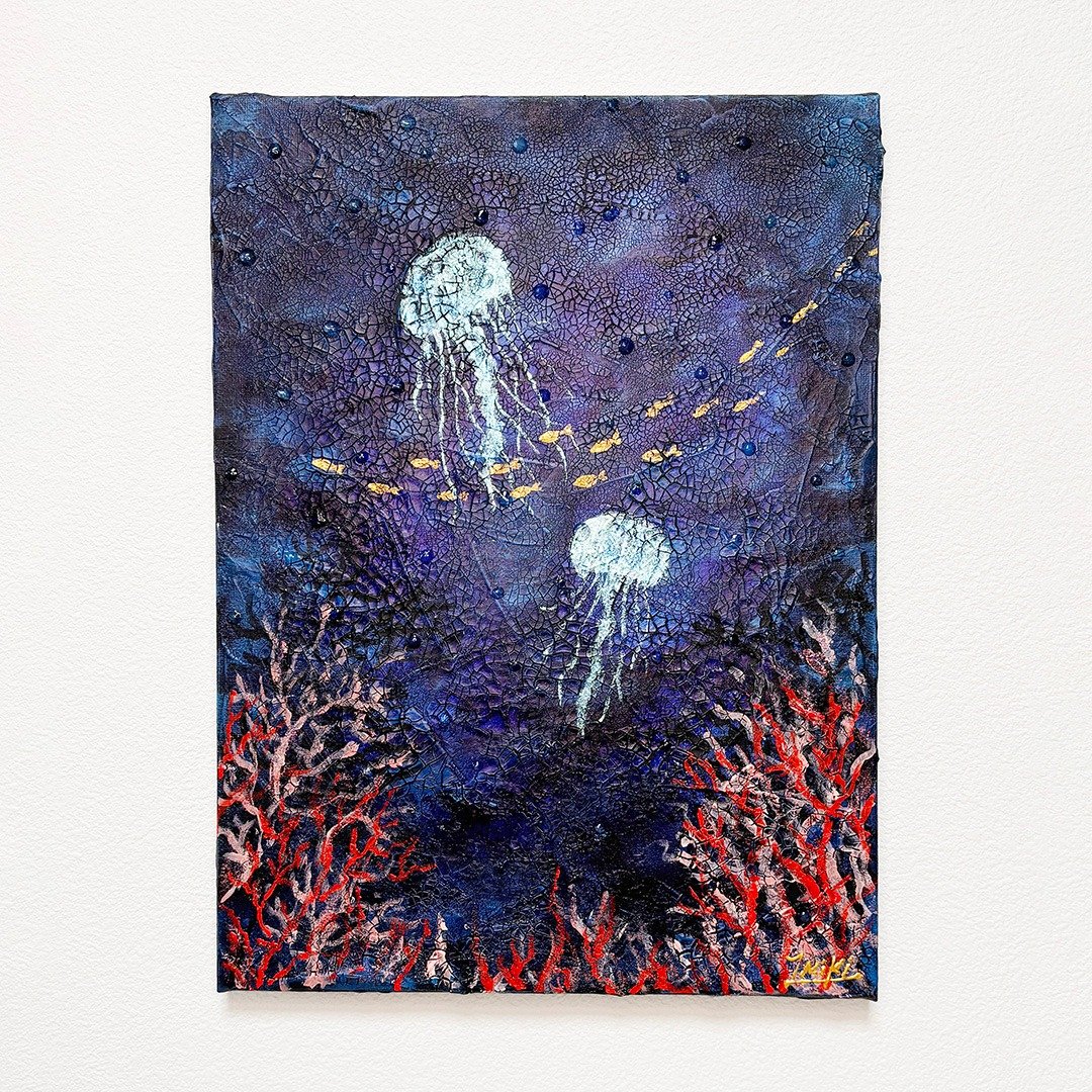 原画 原创 绘画 压克力画 海的嬉戏 33.3×24.2cm - 海报/装饰画/版画 - 其他材质 蓝色