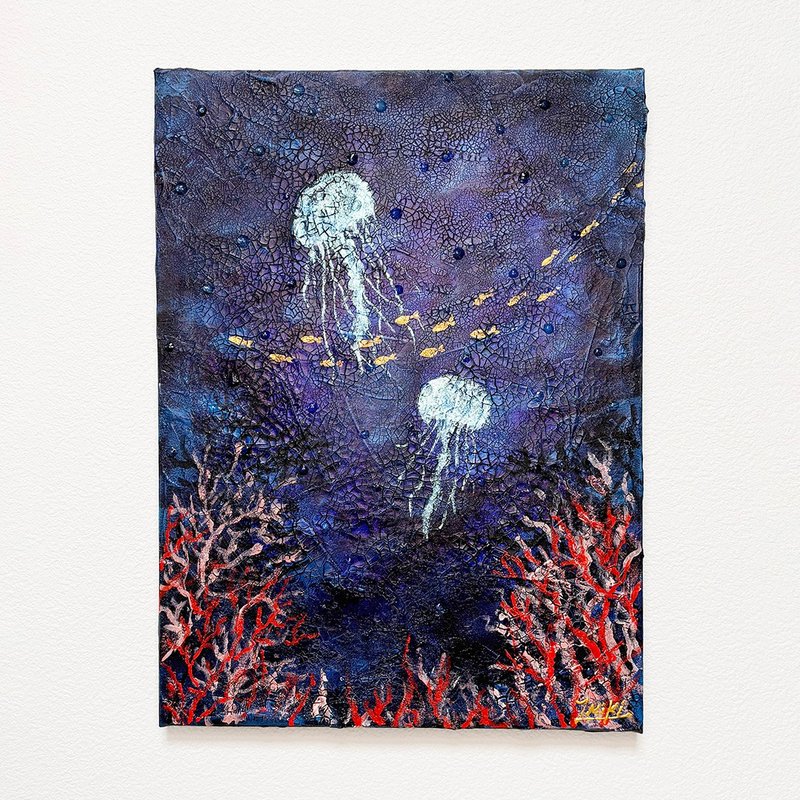 原画 原创 绘画 压克力画 海的嬉戏 33.3×24.2cm - 海报/装饰画/版画 - 其他材质 蓝色