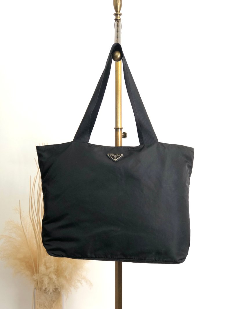 【日本直送 名牌中古包】PRADA 普拉达 托特包 黑色 三角标志 尼龙 vintage 古董 s4fket - 手提包/手提袋 - 真皮 咖啡色