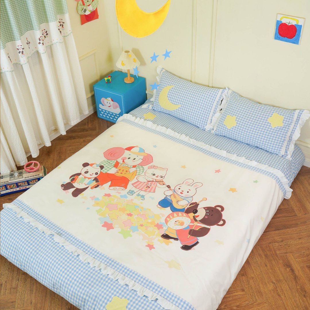 星星四件套 80s复古昭和 童趣可爱 格子纯棉 礼物床品 - 寝具 - 棉 多色