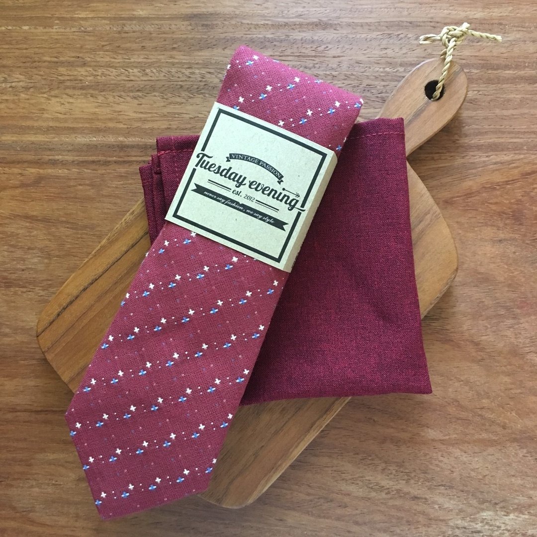 Red Dot Cross Tie Set - 领带/领带夹 - 棉 红色