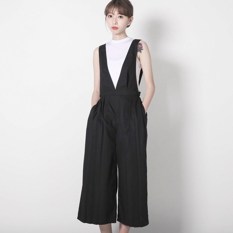 SU:MI said Jumpsuit 炼金术士连身宽裤_7SF202_黑条纹 - 背带裤/连体裤 - 棉．麻 黑色