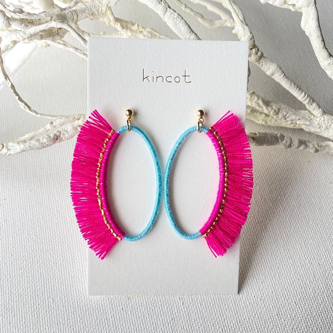 Clinière pierced Clip-On[light blue x pink] - 耳环/耳夹 - 棉 粉红色