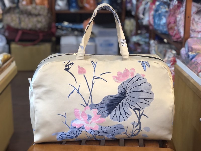 客制荷塘月色轻旅行袋行李袋超大波士顿包 - 手提包/手提袋 - 丝．绢 多色