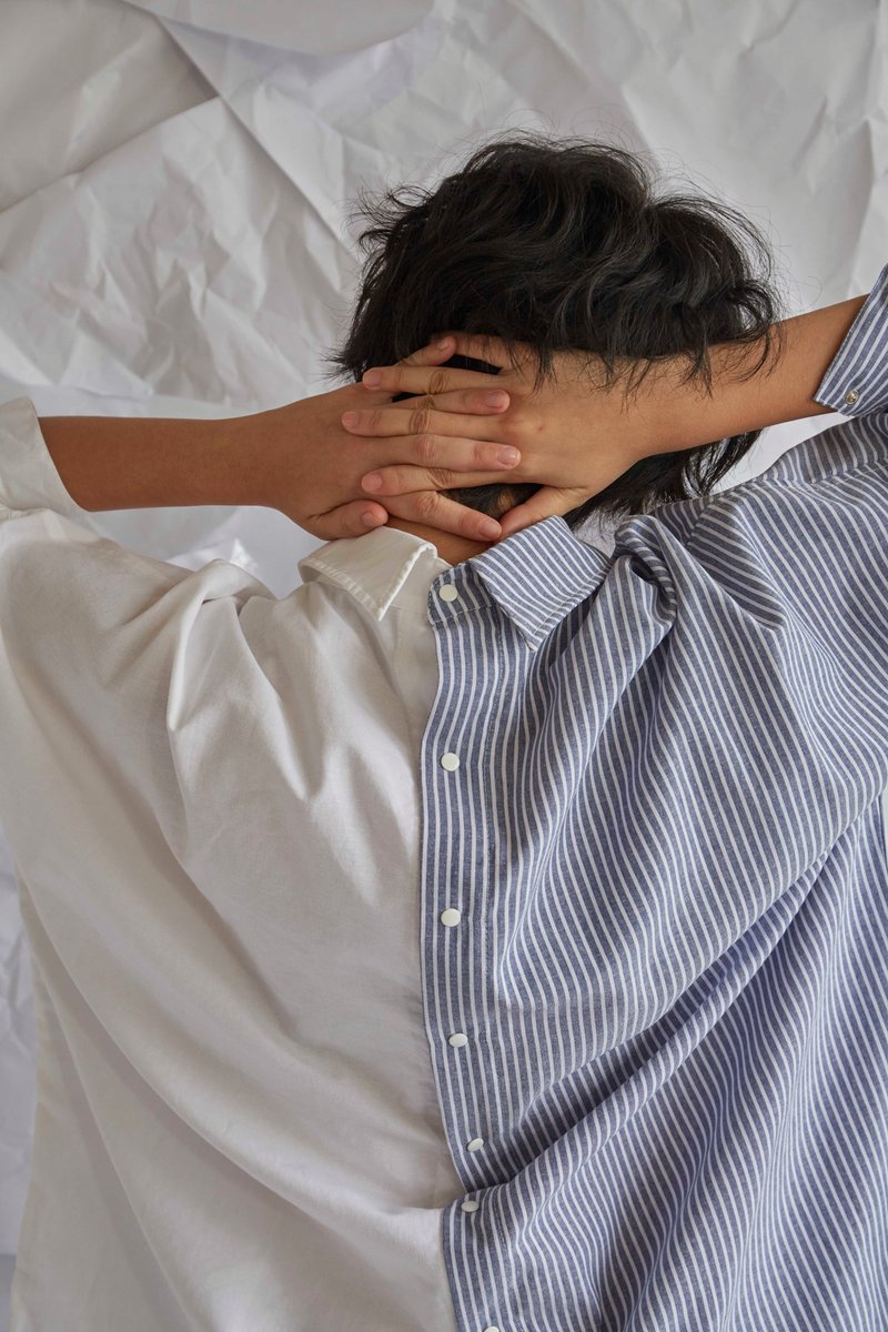 2 face Shirt (White+Blue stripe) - 男装衬衫 - 棉．麻 蓝色