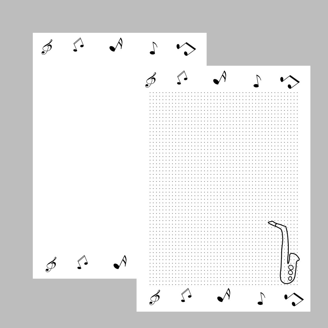 Saxophone Music Stationary Paper A4 Printable, digital, letter, Notes stationary - 图文模板设计 - 其他材质 