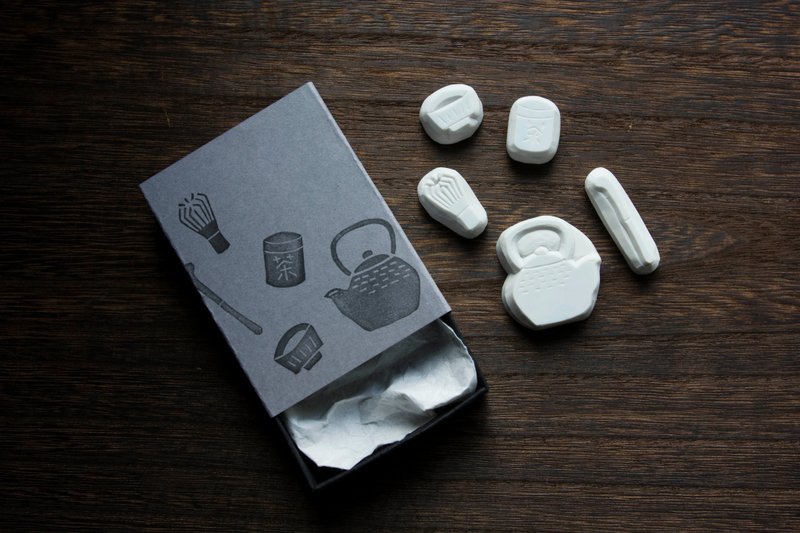日本茶道 用具组 手刻橡皮章 - 印章/印台 - 橡胶 白色