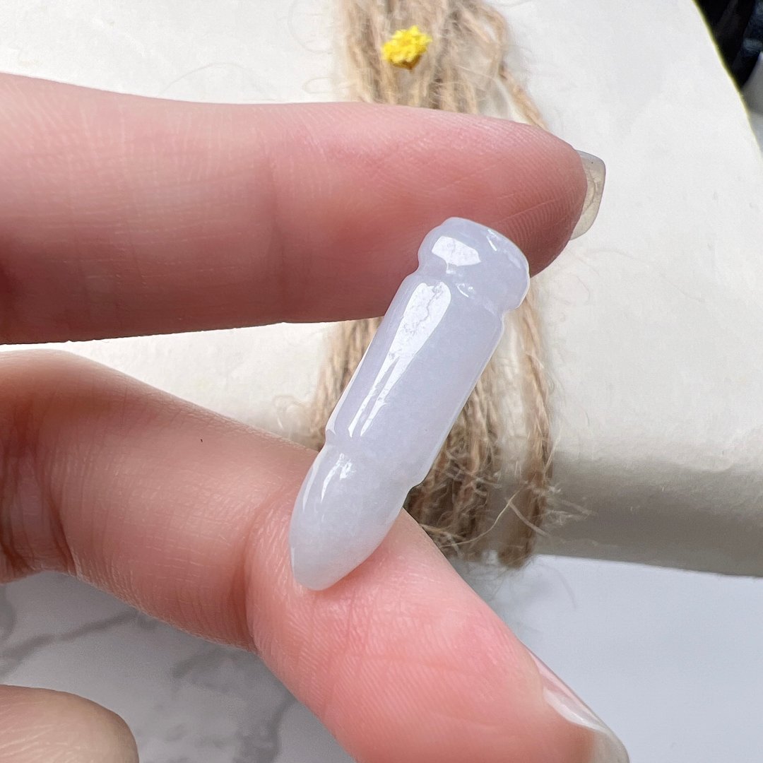 【考试顺利】白翡翡翠文昌笔项链 | 天然缅甸玉A货翡翠 | 送礼 - 项链 - 玉石 白色