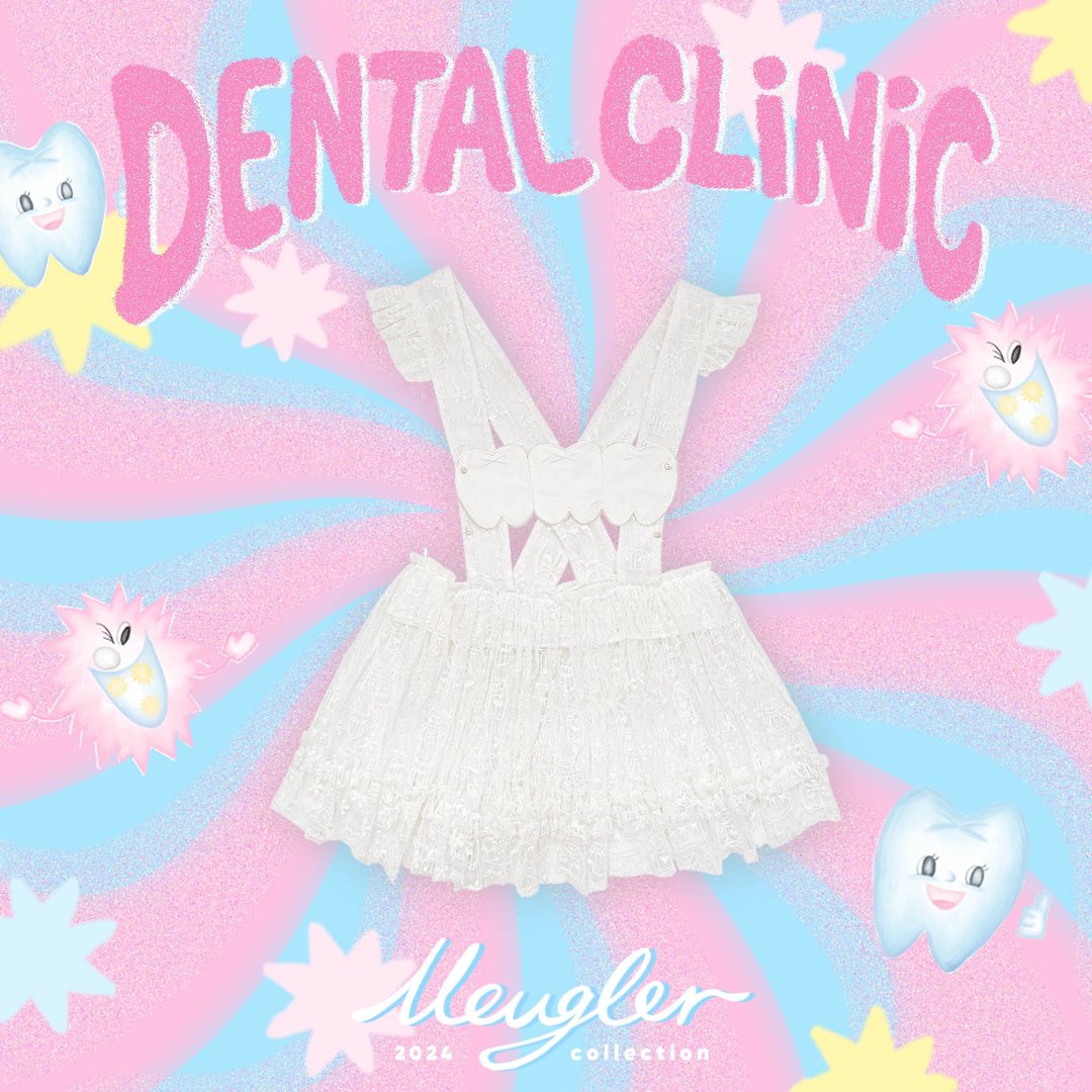 Meugler牛稠岛 牛稠齿科 牙齿刺绣网纱蕾丝半透空气感叠穿围裙 - 女装上衣 - 其他人造纤维 白色
