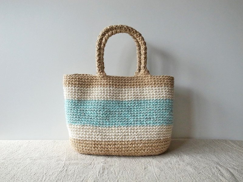 Twine Bag Turquoise & White - 手提包/手提袋 - 棉．麻 蓝色